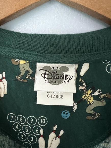 VTG Goofy Bowling Polo Shirt AOP The Disney Catalog Green Bowler Pins Mens XL - Picture 5 of 9